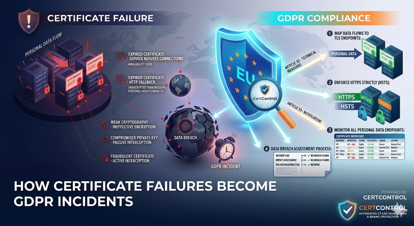 How certificate failures become GDPR incidents — CertControl infographic